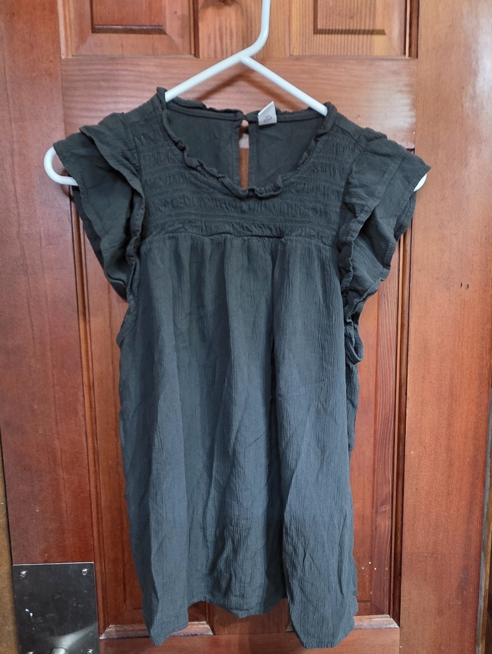 Charcoal Ruffle Sleeve Smocked Top